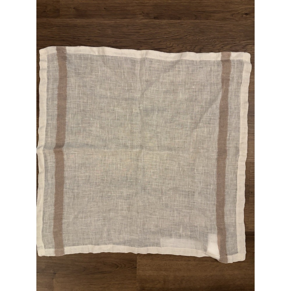 CRATE &‎ BARREL Athena Calderone Linen Stripe Napkins 4 Ivory Eggnog